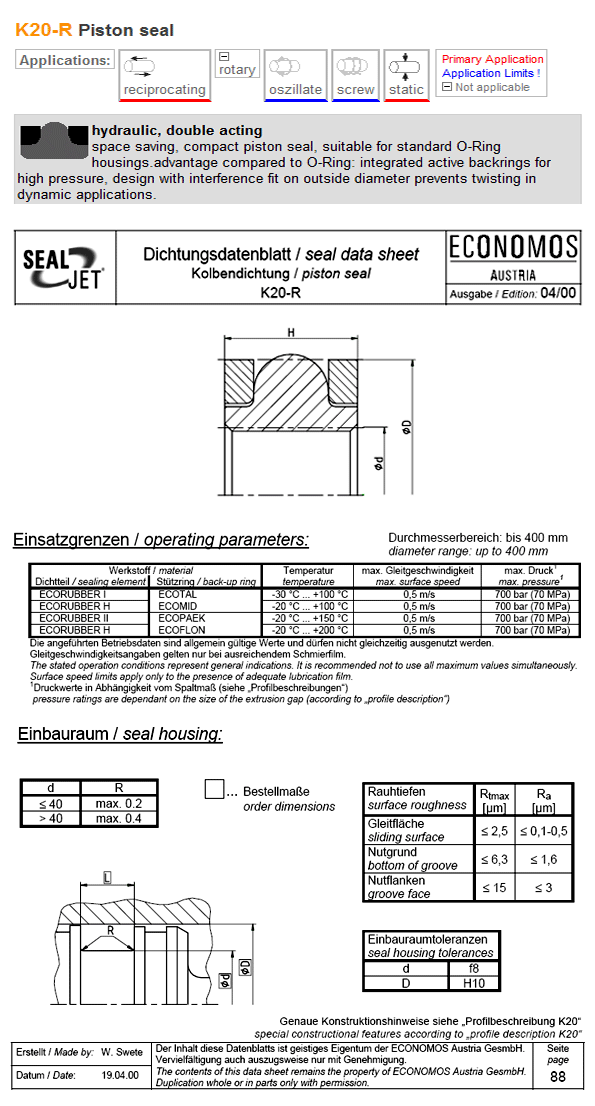 PRODUCT Piston seal K20R บริษัท เอสเคเอฟอีโคโนโมส ซีลลิ่ง โซลูชั่น