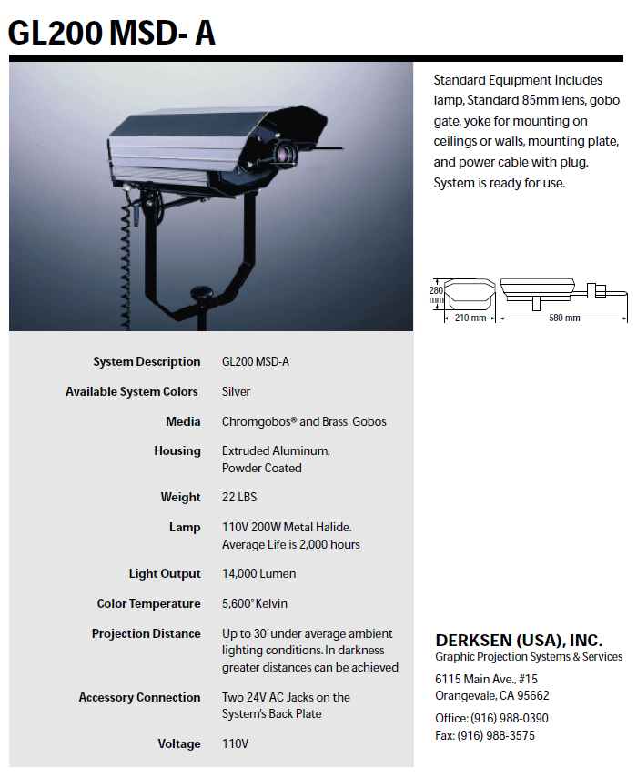 PRODUCT โคมไฟโปรเจคชั่นซิสเต็ม DERKSEN GL 200 A บมจ.ไลท์ติ้ง