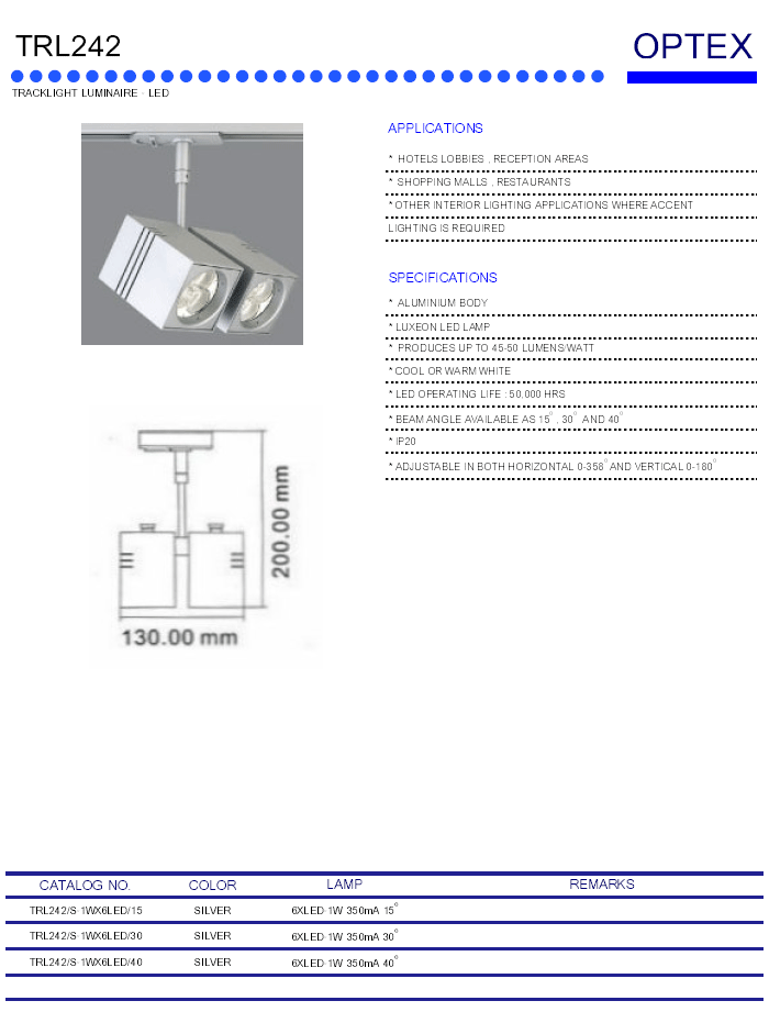 PRODUCT โคมไฟแทรคไลท์ LED OPTEX TRL242 บมจ.ไลท์ติ้ง แอนด์ อีควิปเ