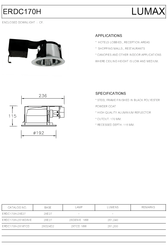 PRODUCT โคมไฟดาวน์ไลท์ LUMAX ERDC170H บมจ.ไลท์ติ้ง แอนด์ อีควิปเ
