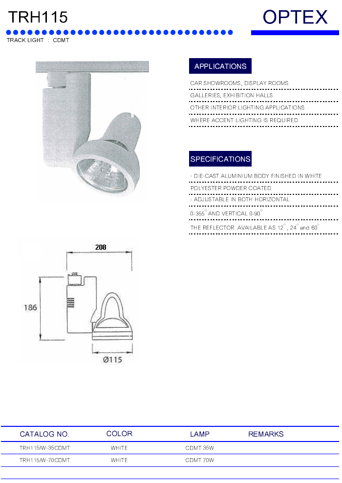 PRODUCT ชุดโคม Spot & Track Light OPTEX TRH115 บมจ.ไลท์ติ้ง แอนด์