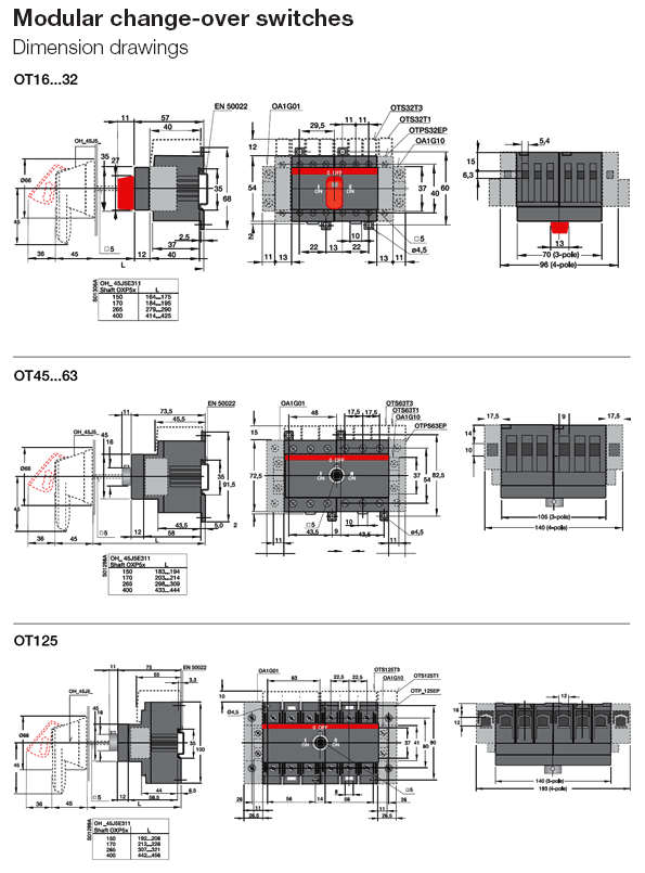 PRODUCT SWITCHES MODULAR CHANGEOVER SWITCHES DIMENSION DRAWINGS