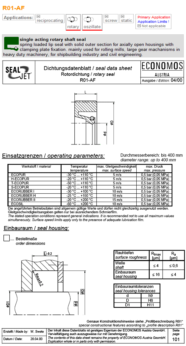 PRODUCT Rotary seal R01AF บริษัท เอสเคเอฟอีโคโนโมส ซีลลิ่ง โซลูชั่น