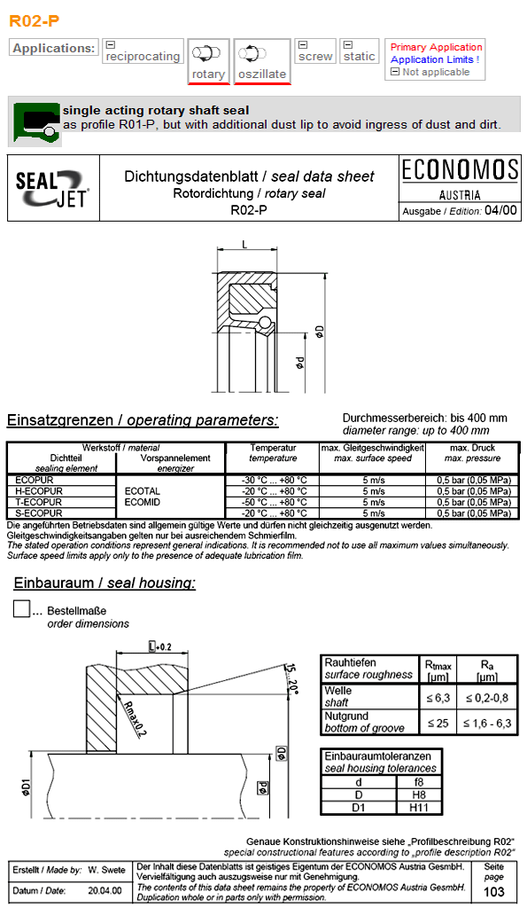 PRODUCT Rotary seal R02P บริษัท เอสเคเอฟอีโคโนโมส ซีลลิ่ง โซลูชั่น
